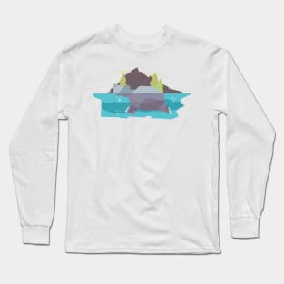 Geometric flat style hippopotamus design Long Sleeve T-Shirt